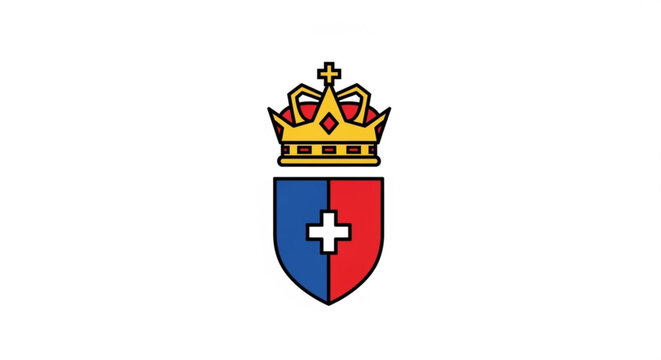 Heraldic shield with crown and cross on white background symbolizing nobility and protection