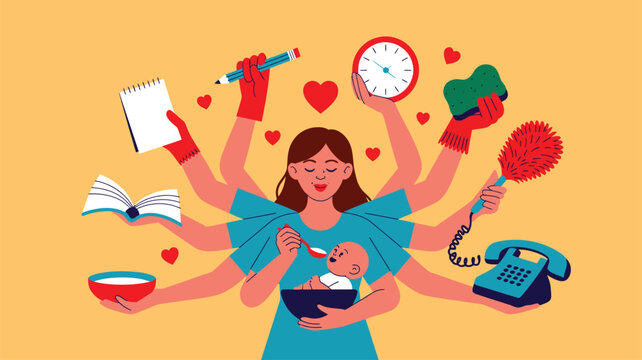 Multitasking mother motherhood busy woman