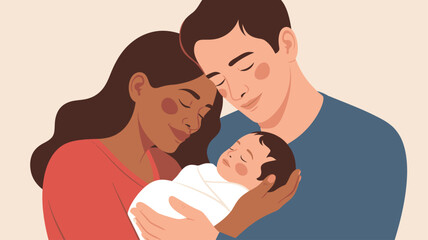 Obraz premium Parents holding newborn baby illustration