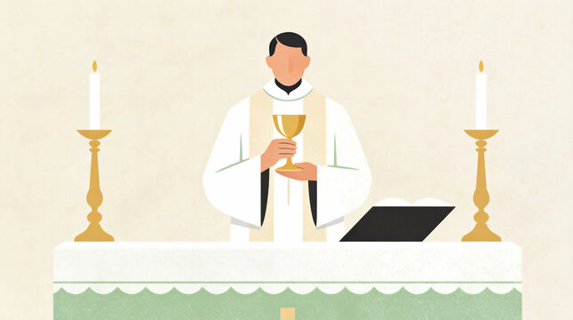 Nominandus_OrdinaryTime_Priest Celebrating Mass Holding a Chalice_FrontView
