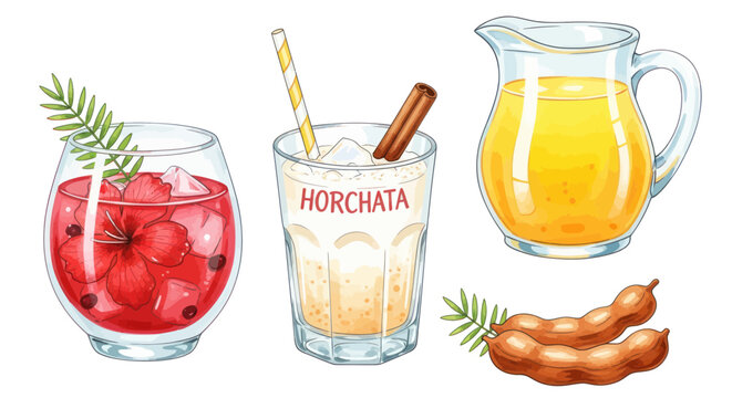 Refreshing Horchata Drink, Red Berry Cocktail, and Citrus Juice with Tamarind