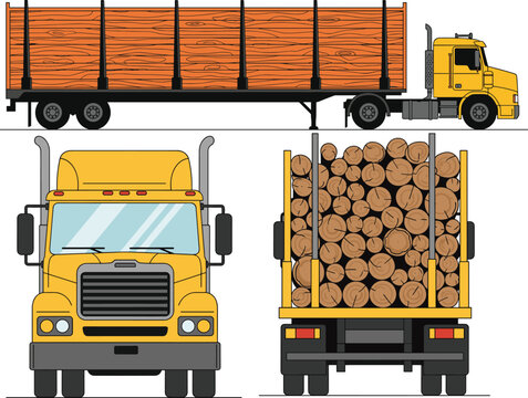 Logging truck carrying timber logs, transportation industry concept, cargo delivery vehicle, forestry work, wood transport, heavy duty truck, industrial logistics illustration design