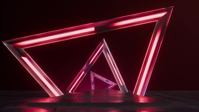 Seamless loop of red neon triangle tunnel for modern motion background. 3D animation