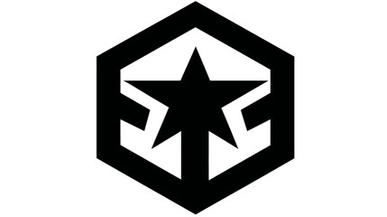 Obraz premium Black and white geometric logo featuring a star within a hexagonal frame, with arrow elements