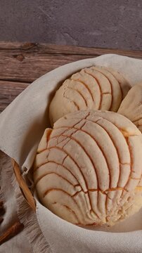 Homemade vanilla concha bread, traditional Latin America breakfast