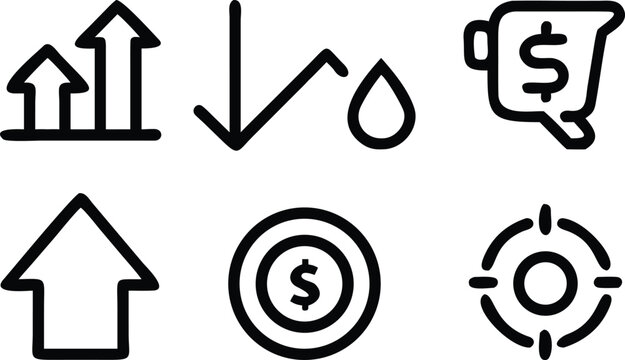 Set of black line icons for business finance and growth isolated on transparent background