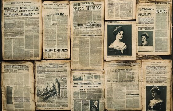 grid of yellowed vintage newspaper pages with portraits and dense columns evoking nostalgia and historical curiosity