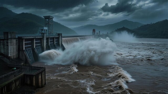 大坝水利长江三峡枢纽放水泄洪
