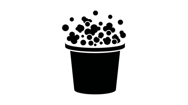 A black and white illustration of a bucket overflowing with circular objects, placed centrally