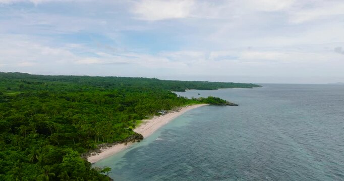 White sandy beaches and greenery forest in Carabao Island. San Jose, Romblon. Philippines.