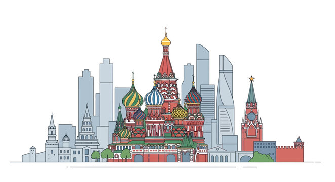 Moscow Kremlin colorful illustration drawing.