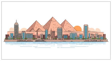 Obraz premium Pyramids of Giza cityscape illustration 1.