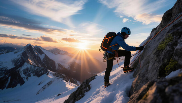 登山极限挑战者悬崖峭壁冒险征途
