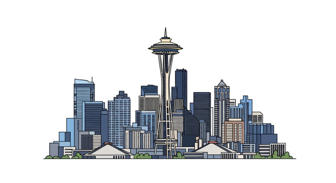 Seattle city skyline with Space Needle.