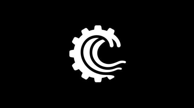 A white gear-like shape is partially integrated with stylized "C" forms on a black background