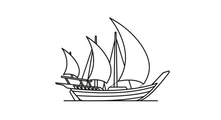 Traditional sailing boat with billowing sails. © Kopi