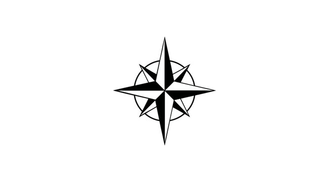 A black and white graphic depicting a compass rose, with its cardinal directions