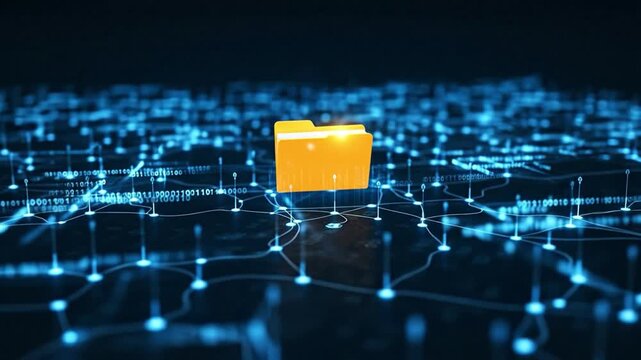 Secure Cloud Data Storage Folder with Binary Code and Digital Network Connection