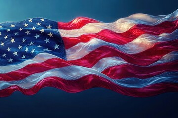 waving red, white, and blue star-spangled flag under dramatic lighting conveying pride and movement