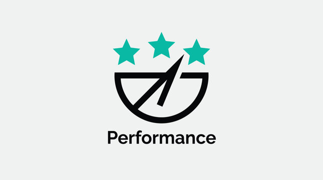 Performance icon with three stars and a speedometer symbolizing high achievement and efficiency in a modern vector graphic design