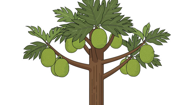 Papaya tree with green fruits.