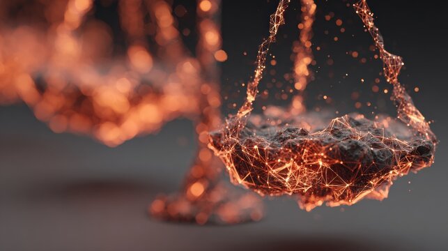 AI Legal Assistant Forms Glowing Scales of Justice in a Futuristic Setting With Neon Edges and a Strong Focus on Technology and Innovation