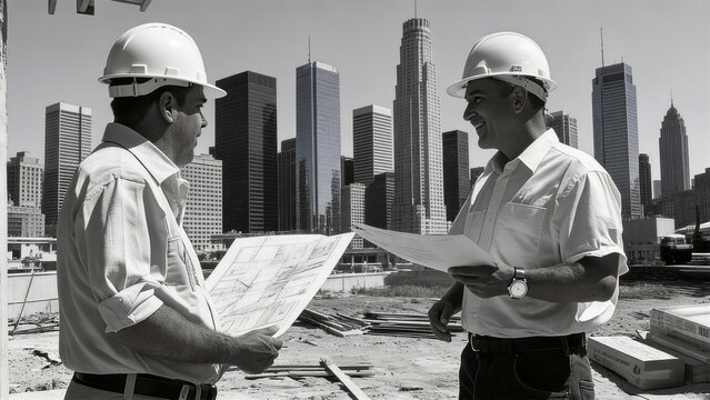 建筑师在建筑工地上规划建设
