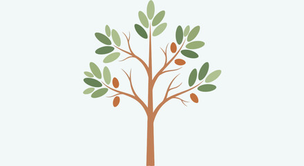 Obraz premium Tree with green leaves and acorns.