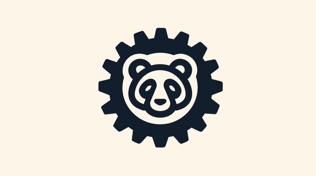 A stylized illustration depicting a panda bear's face within a gear.  Gear is dark on a light background