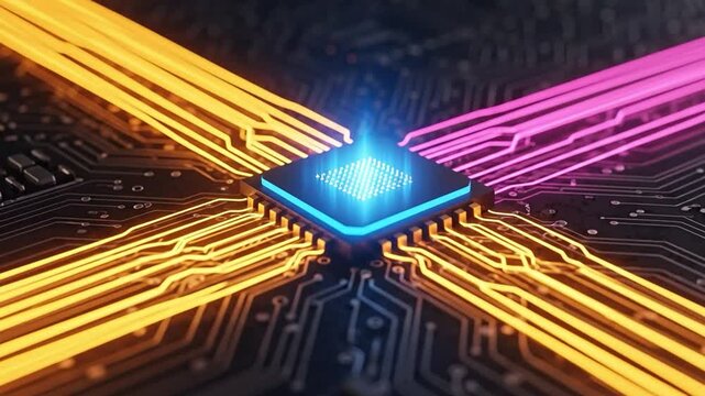 Quantum Computing Processor with Glowing Neural Network Data Paths on Circuit Board