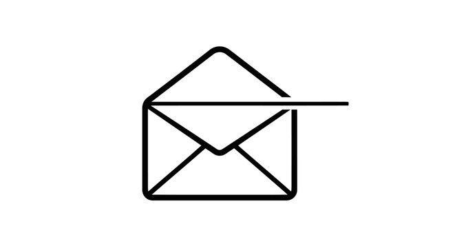 Simple black outline email icon or message symbol. Line art open envelope with letter graphic for communication and contact.