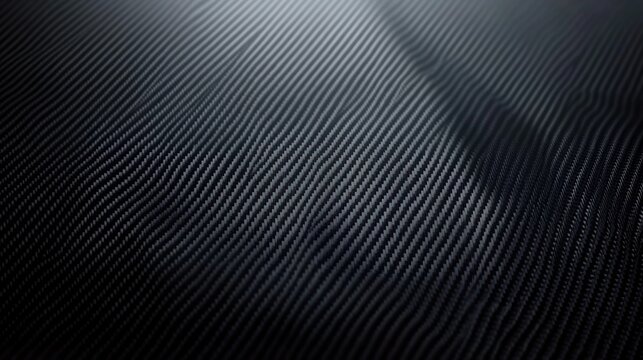 close-up of dark woven carbon fiber surface with diagonal ridged pattern and soft highlight, sleek futuristic mood