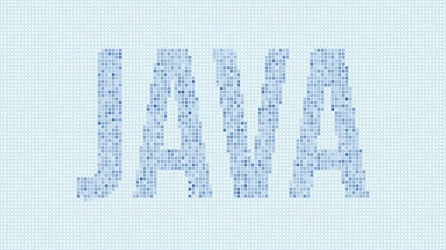 Java dotted map animation. Digital style shape of the island. Java shape and title blue dots appear with flickering effect. Indonesia. Modern Intro, outro, title, logo video.