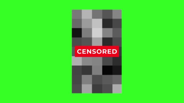 Abstract vertical square mosaic blur censored with censored text animation on green screen background 4K