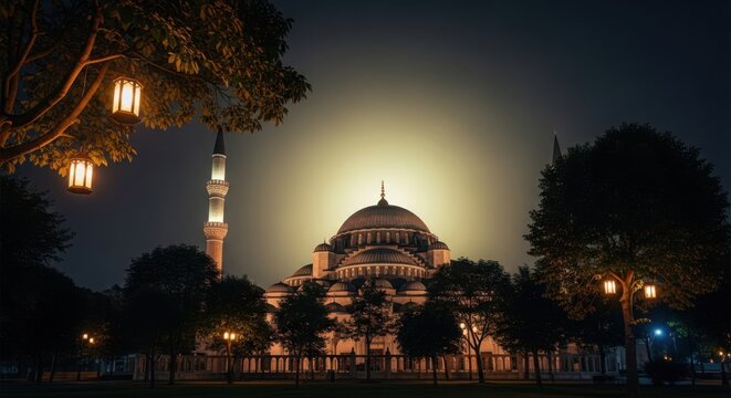 The majestic jama masjid mosque lit up at night in delhi illustration
