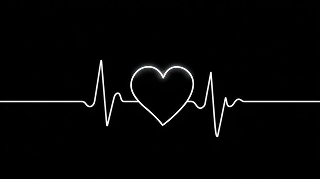 White glowing heartbeat line forming a heart shape on a plain dark black background