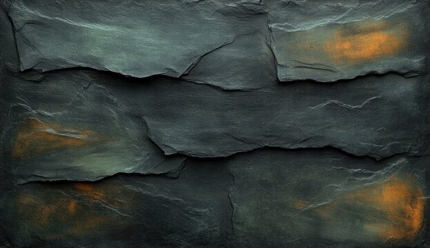 moody layered slate rock with rust-colored patina and textured cracked surface