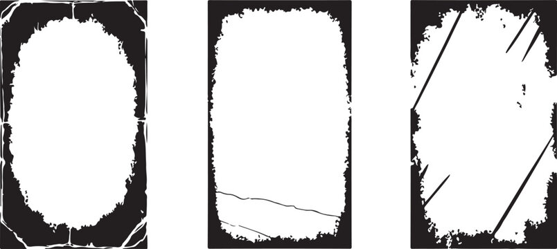 Set of three black and white vector grunge frames for graphic design