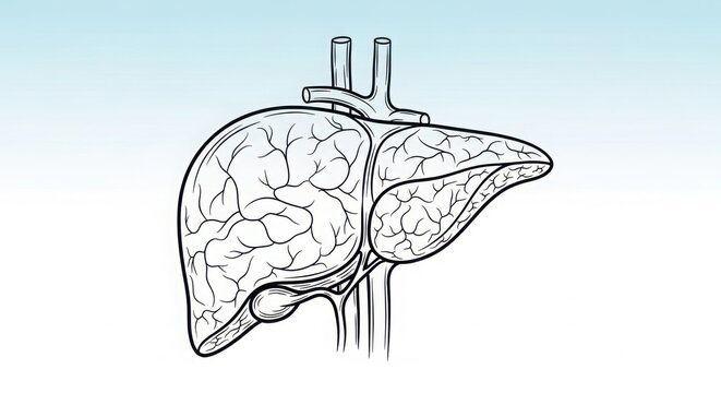 A drawing of a human liver and gallbladder illustration