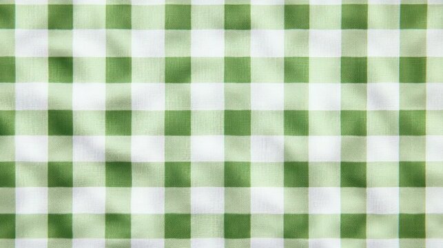 green and white gingham checkered fabric with gentle folds and subtle wrinkles, evoking a cozy fresh picnic and homey feeling
