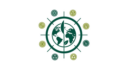 Fototapeta premium Global Environmental Compass Symbol with Earth and Leaves.