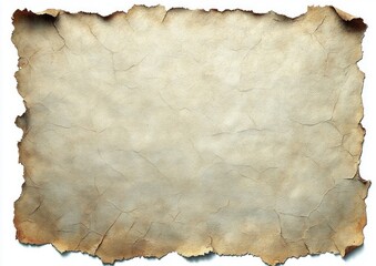 Fototapeta premium Weathered parchment sheet with burnt, torn edges and cracked beige surface