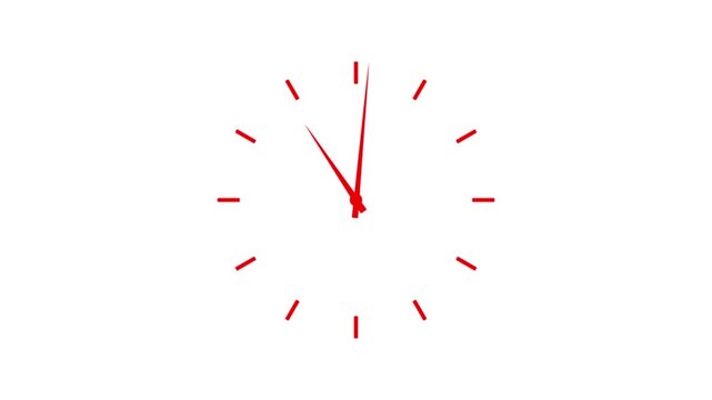Clock icon with moving arrows . analog clock icon with moving arrows in seamless 12 hour loop on white background. Stopwatch animation.