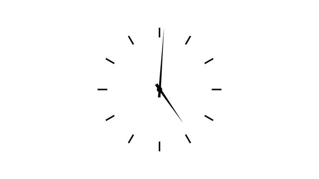 Clock icon with moving arrows . analog clock icon with moving arrows in seamless 12 hour loop on white background. Stopwatch animation.