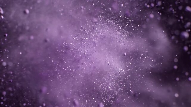 An abstract, purple explosion featuring numerous floating particles and a blurred background