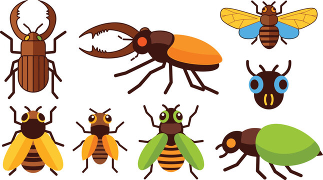 Insect and beetle icon set with bugs bees flies and different species of small animals isolated on white background vector illustration