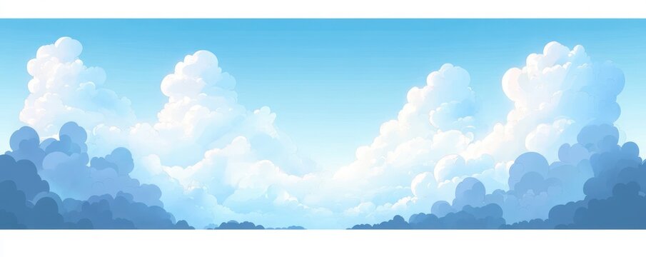 A vast blue sky filled with fluffy white clouds of varying shades, creating a serene and expansive cloudscape.