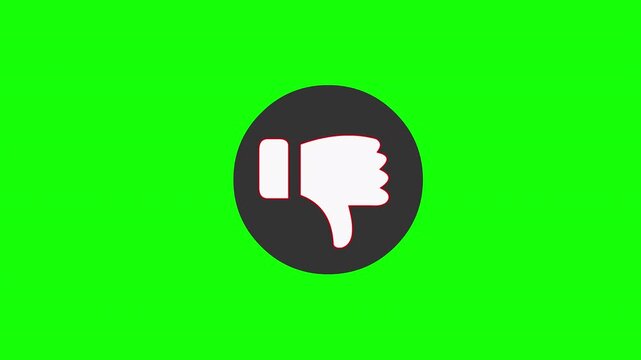 Thumbs Down Dislike Icon on Green Screen Background Chroma Key Animation