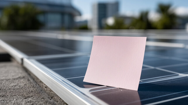 Solar Panel Reminder: A close-up shot of solar panels with a blank sticky note, symbolizing reminders on energy conservation and sustainable initiatives.