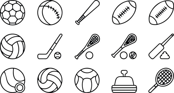 Soccer basketball football volleyball equipment icons grid